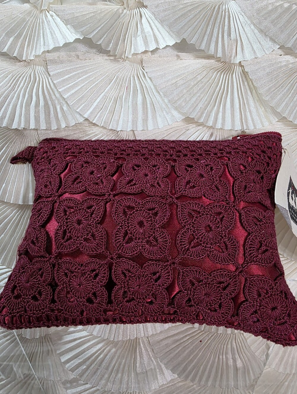 Eternal Thread Crochet Clutch/Makeup Bag in Burgundy/Red